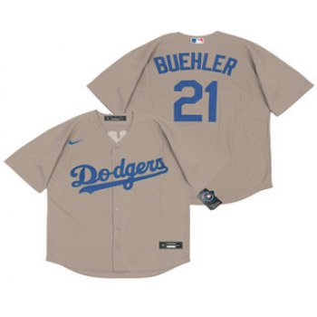 Men's Los Angeles Dodgers #21 Walker Buehler Gray Stitched MLB Cool Base Nike Jersey