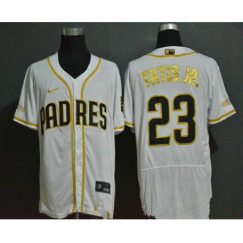 Men's San Diego Padres #23 Fernando Tatis Jr. White Golden Stitched MLB Flex Base Nike Jersey