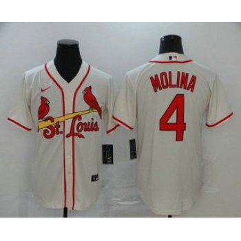 Men's St. Louis Cardinals #4 Yadier Molina Cream Stitched MLB Cool Base Nike Jersey