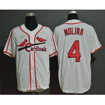 Men's St. Louis Cardinals #4 Yadier Molina White Throwback Cooperstown Stitched MLB Cool Base Nike Jersey