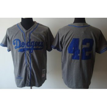 Los Angeles Dodgers #42 Jackie Robinson 1955 Gray Wool Throwback Jersey