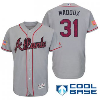 Men's Atlanta Braves #31 Greg Maddux Gray Stars & Stripes Fashion Independence Day Stitched MLB Majestic Cool Base Jersey