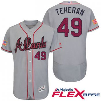 Men's Atlanta Braves #49 Julio Teheran Gray Stars & Stripes Fashion Independence Day Stitched MLB Majestic Flex Base Jersey