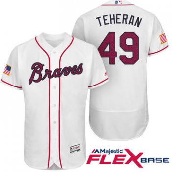 Men's Atlanta Braves #49 Julio Teheran White Stars & Stripes Fashion Independence Day Stitched MLB Majestic Flex Base Jersey