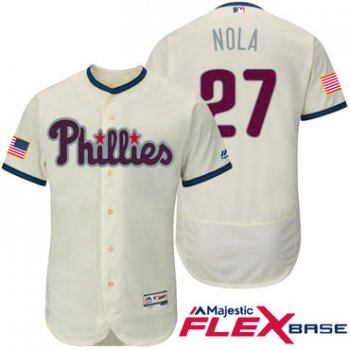 Men's Philadelphia Phillies #27 Aaron Nola Cream Stars & Stripes Fashion Independence Day Stitched MLB Majestic Flex Base Jersey