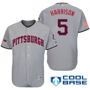 Men's Pittsburgh Pirates #5 Josh Harrison Gray Stars & Stripes Fashion Independence Day Stitched MLB Majestic Cool Base Jersey