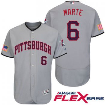 Men's Pittsburgh Pirates #6 Starling Marte Gray Stars & Stripes Fashion Independence Day Stitched MLB Majestic Flex Base Jersey