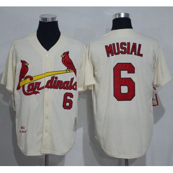 Men's St. Louis Cardinals #6 Stan Musial Cream Stitched 1963 MLB Cooperstown Collection Jersey by Mitchell & Ness