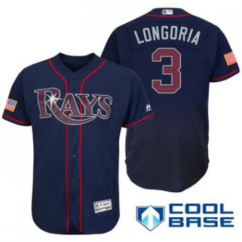 Men's Tampa Bay Rays #3 Evan Longoria Navy Blue Stars & Stripes Fashion Independence Day Stitched MLB Majestic Cool Base Jersey