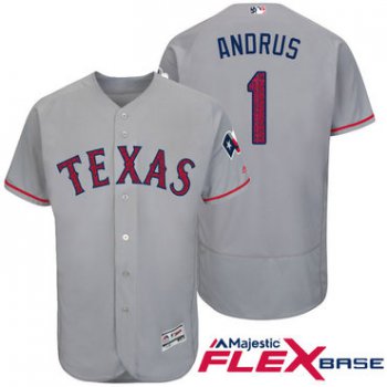 Men's Texas Rangers #1 Elvis Andrus Gray Stars & Stripes Fashion Independence Day Stitched MLB Majestic Flex Base Jersey