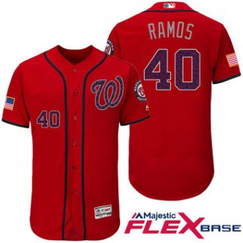 Men's Washington Nationals #40 Wilson Ramos Red Stars & Stripes Fashion Independence Day Stitched MLB Majestic Flex Base Jersey