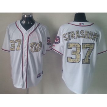 Washington Nationals #37 Stephen Strasburg White With Camo Jersey