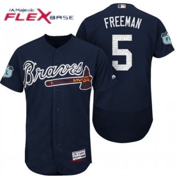 Men's Atlanta Braves #5 Freddie Freeman Navy Blue 2017 Spring Training Stitched MLB Majestic Flex Base Jersey