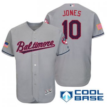 Men's Baltimore Orioles #10 Adam Jones Gray Stars & Stripes Fashion Independence Day Stitched MLB Majestic Cool Base Jersey