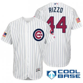 Men's Chicago Cubs #44 Anthony Rizzo White Stars & Stripes Fashion Independence Day Stitched MLB Majestic Cool Base Jersey