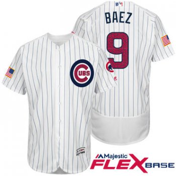 Men's Chicago Cubs #9 Javier Baez White Stars & Stripes Fashion Independence Day Stitched MLB Majestic Flex Base Jersey