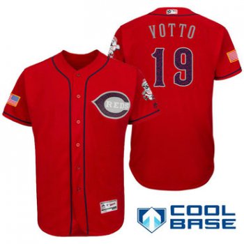 Men's Cincinnati Reds #19 Joey Votto Red Stars & Stripes Fashion Independence Day Stitched MLB Majestic Cool Base Jersey