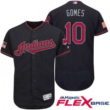 Men's Cleveland Indians #10 Yan Gomes Navy Blue Stars & Stripes Fashion Independence Day Stitched MLB Majestic Flex Base Jersey