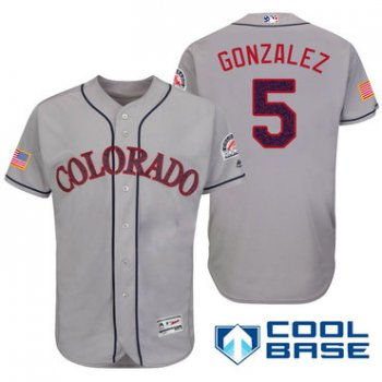 Men's Colorado Rockies #5 Carlos Gonzalez Gray Stars & Stripes Fashion Independence Day Stitched MLB Majestic Cool Base Jersey