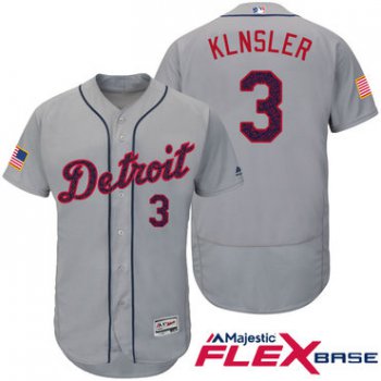 Men's Detroit Tigers #3 Ian Klnsler Gray Stars & Stripes Fashion Independence Day Stitched MLB Majestic Flex Base Jersey