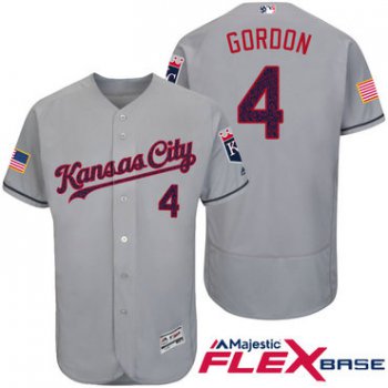 Men's Kansas City Royals #4 Alex Gordon Gray Stars & Stripes Fashion Independence Day Stitched MLB Majestic Flex Base Jersey