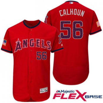 Men's Los Angeles Angels Of Anaheim #56 Kole Calhoun Red Stars & Stripes Fashion Independence Day Stitched MLB Majestic Flex Base Jersey