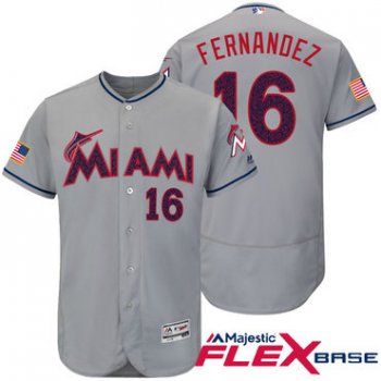 Men's Miami Marlins #16 Jose Fernandez Gray Stars & Stripes Fashion Independence Day Stitched MLB Majestic Flex Base Jersey