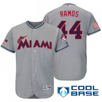 Men's Miami Marlins #44 A.J. Ramos Gray Stars & Stripes Fashion Independence Day Stitched MLB Majestic Cool Base Jersey