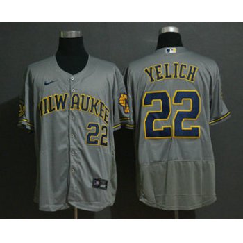 Men's Milwaukee Brewers #22 Christian Yelich Grey Stitched MLB Flex Base Nike Jersey