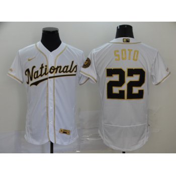 Men's Washington Nationals #22 Juan Soto White With Gold Stitched MLB Flex Base Nike Jersey