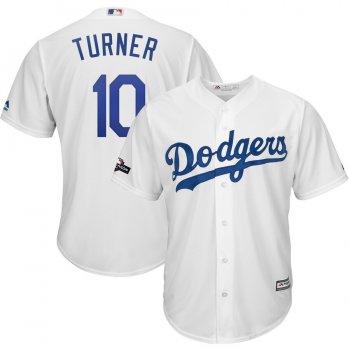 Los Angeles Dodgers #10 Justin Turner Majestic 2019 Postseason Home Official Cool Base Player White Jersey