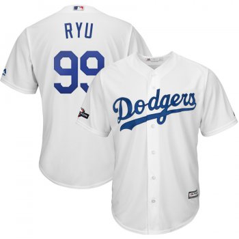 Los Angeles Dodgers #99 Hyun-Jin Ryu Majestic 2019 Postseason Home Official Cool Base Player White Jersey