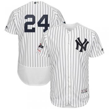 New York Yankees #24 Gary Sanchez Majestic 2019 Postseason Authentic Flex Base Player White Navy Jersey