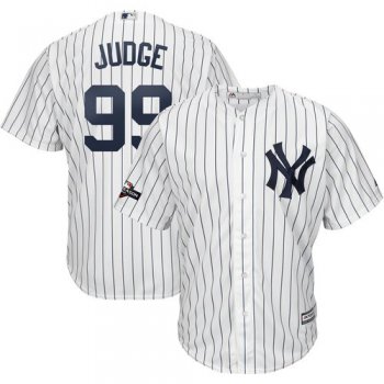 New York Yankees #99 Aaron Judge Majestic 2019 Postseason Official Cool Base Player White Navy Jersey