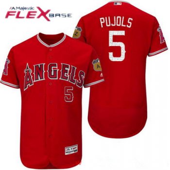 Men's Los Angeles Angels of Anaheim #5 Albert Pujols Red 2017 Spring Training Stitched MLB Majestic Flex Base Jersey