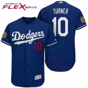 Men's Los Angeles Dodgers #10 Justin Turner Royal Blue 2017 Spring Training Stitched MLB Majestic Flex Base Jersey