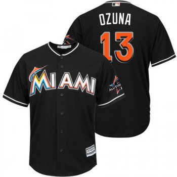 Men's Miami Marlins #13 Marchell Ozuna Black 2017 All-Star Patch Stitched MLB Majestic Cool Base Jersey
