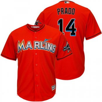 Men's Miami Marlins #14 Martin Prado Orange 2017 All-Star Patch Stitched MLB Majestic Cool Base Jersey