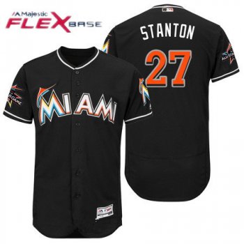 Men's Miami Marlins #27 Giancarlo Stanton Black 2017 All-Star Patch Stitched MLB Majestic Flex Base Jersey
