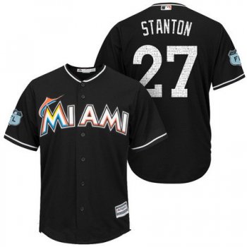 Men's Miami Marlins #27 Giancarlo Stanton Black 2017 Spring Training Stitched MLB Majestic Cool Base Jersey