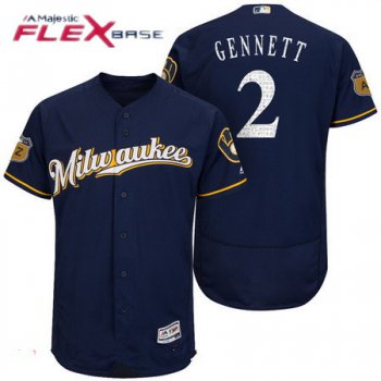 Men's Milwaukee Brewers #2 Scooter Gennett Navy Blue 2017 Spring Training Stitched MLB Majestic Flex Base Jersey