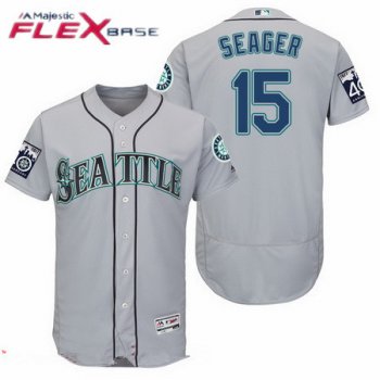 Men's Seattle Mariners #15 Kyle Seager Gray Road 40TH Patch Stitched MLB Majestic Flex Base Jersey