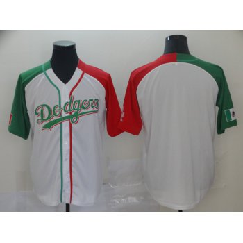 Dodgers Blank White Red Green Split Cool Base Stitched Baseball Jersey