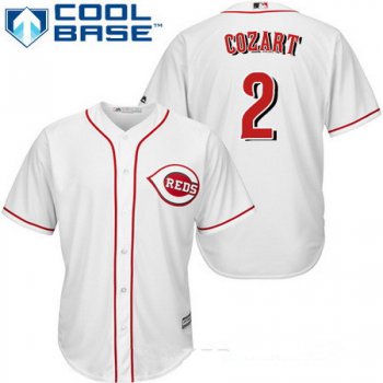 Men's Cincinnati Reds #2 Zack Cozart White Home Stitched MLB Majestic Cool Base Jersey