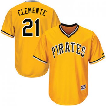 Size 4XL Pirates #21 Roberto Clemente Gold Cool Base Stitched Baseball Jersey
