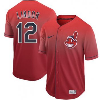 Indians #12 Francisco Lindor Red Fade Authentic Stitched Baseball Jersey