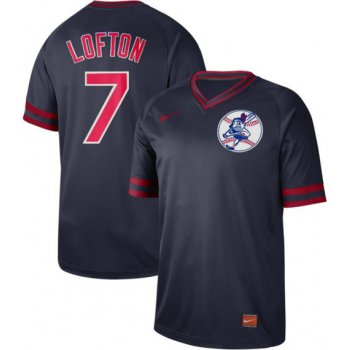 Indians #7 Kenny Lofton Navy Authentic Cooperstown Collection Stitched Baseball Jersey