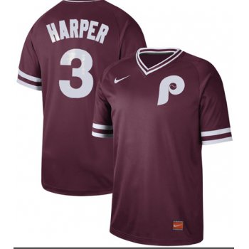 Phillies #3 Bryce Harper Maroon Authentic Cooperstown Collection Stitched Baseball Jersey