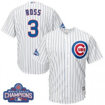 Men's Chicago Cubs #3 David Ross Majestic White Home 2016 World Series Champions Team Logo Patch Player Jersey