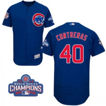 Men's Chicago Cubs #40 Willson Contreras Royal Blue Majestic Flex Base 2016 World Series Champions Patch Jersey